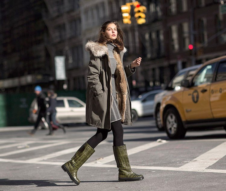 Farbu bundy zladte s čižmami dámske-parky-zimné-módne-kombinovať-zelené-vojenské-čižmy