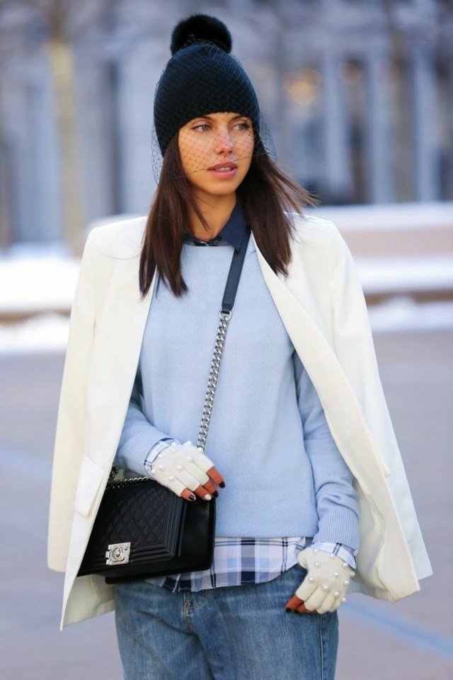 modrý sveter blazer pletená čiapka Sveter Blazer Pletená čiapka Džínsová čiapka