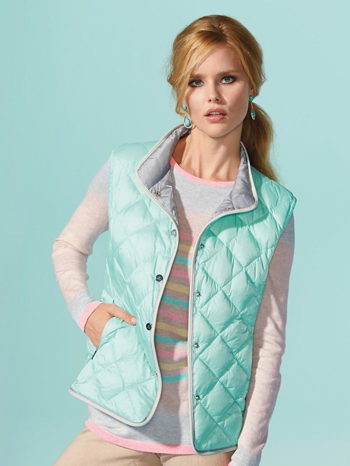 ľahká prešívaná vesta pre ženy módnej farby Akvamarínová prešívaná vesta-náušnice-blúzka