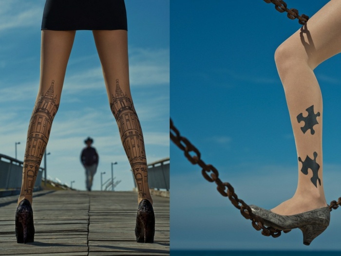 Dámske pančuchové nohavice s potlačou originálneho vzoru Pančuchové nohavice tlačia originálne vzorové motívy