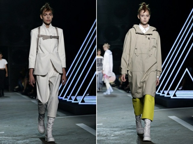 Kabát žlté nohavice béžovej farby