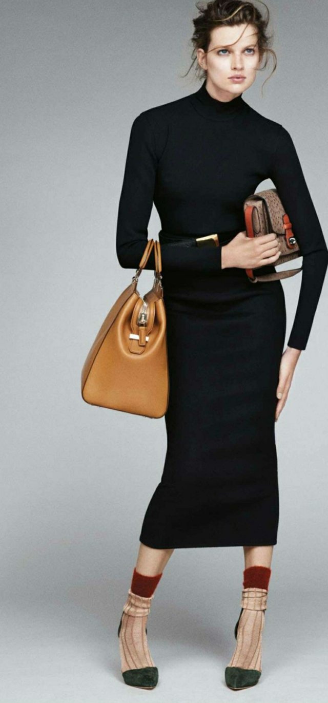 hnedá kabelka čierne šaty hnedá-kabelka-jeseň-zima