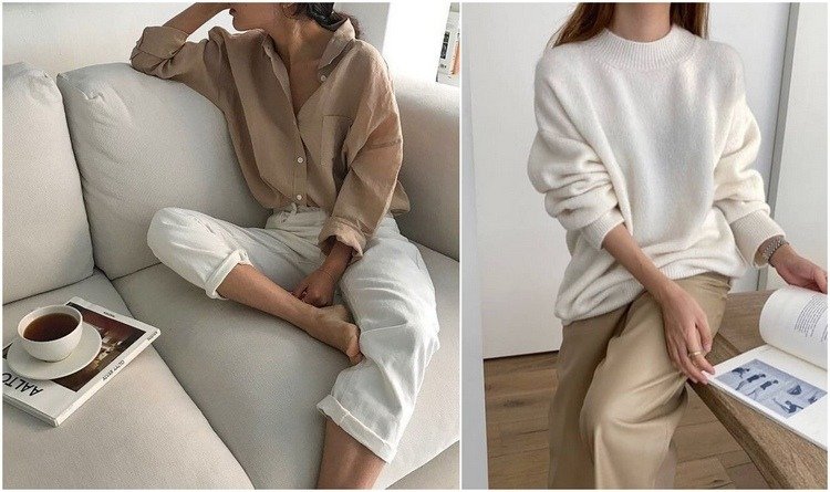 athflow outfit v béžovej a bielej farbe pre domácu kanceláriu