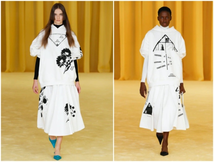 Mikina a sukňa Dior v čiernej a bielej farbe