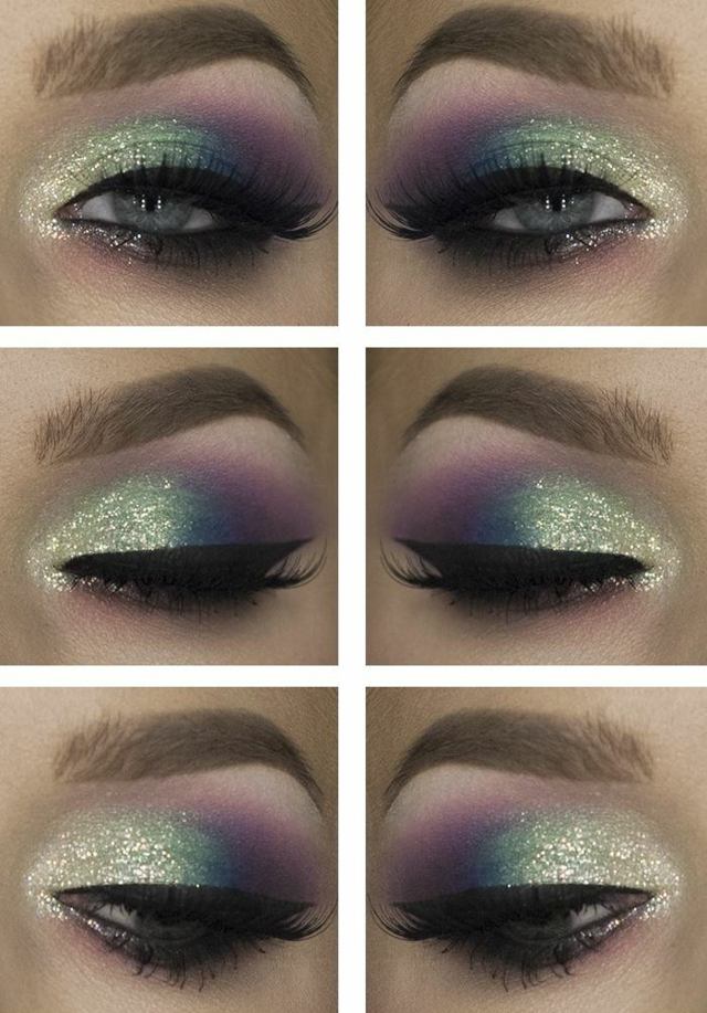 Nechajte všetky farby do seba dobre prúdiť farebné inštrukcie kroky make-up look riasenka