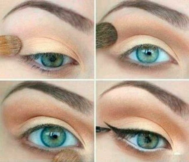 Naneste pastelové očné tiene a očné linky každodenný make-up mačacie oči broskyňové pastelové farby