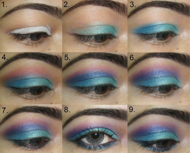 Make up v dúhových farbách diy dúhovo modrá tyrkysová ružová návod