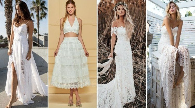 romantická čipka na svadobné šaty na pláž v horúcich dňoch