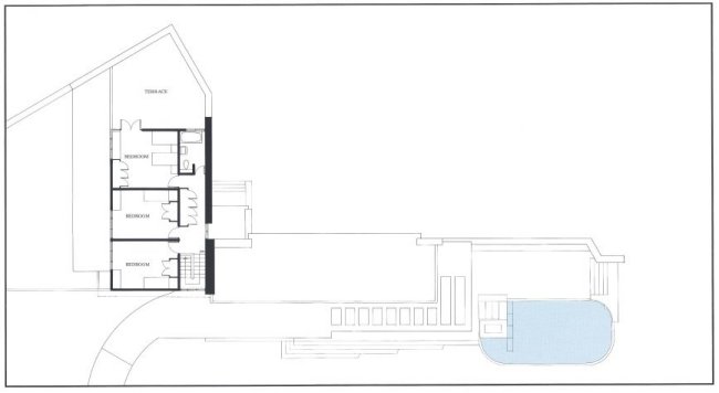 plán spálne padajúci dom od Frank Lloyd Wright