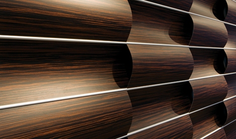 Systém rozdeľovača miestností z detailu vlnovej steny 3Form