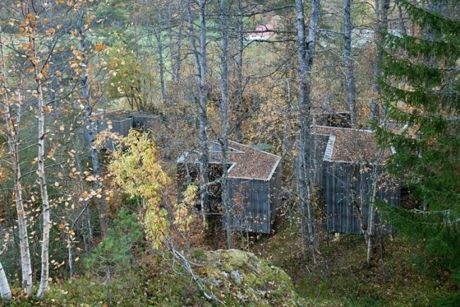 Oberblick domy juvet krajina hotel design v Nórsku
