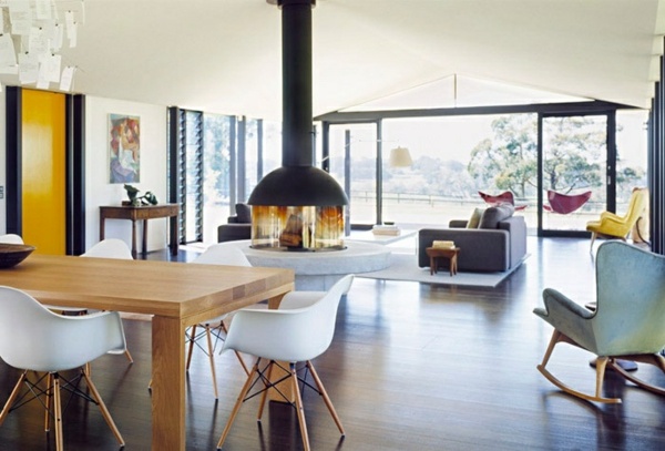 Ohnisko žltá stena štýlový čalúnený nábytok