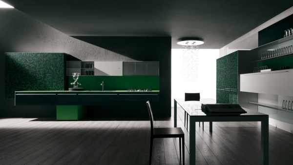 lúčna zelená kuchyňa valcucine sklenené fronty taliansko