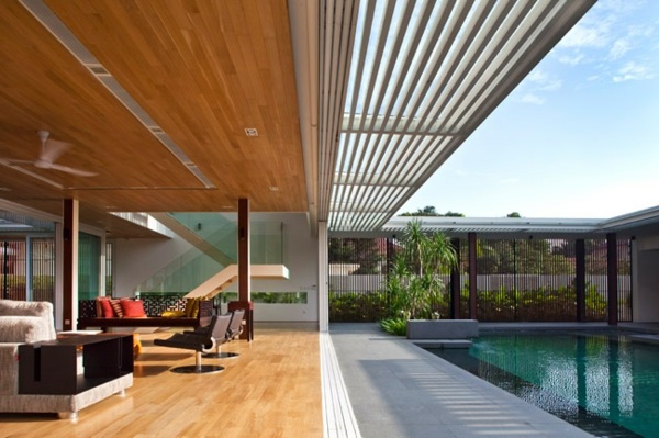 Singapurský luxusný domov, moderná obývacia izba elegantný dizajn - luxusný dom