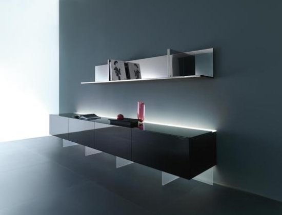 príborníky Acerbis čierne podsvietené posuvné dvere