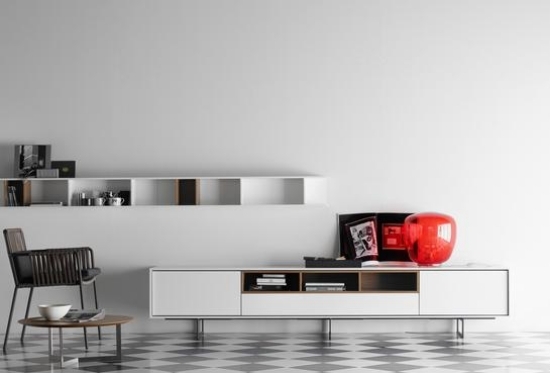 príborník Aura TREKU biele police retro nádych