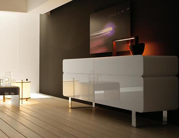 moderný príborník vysoko lesklé biele oceľové nohy