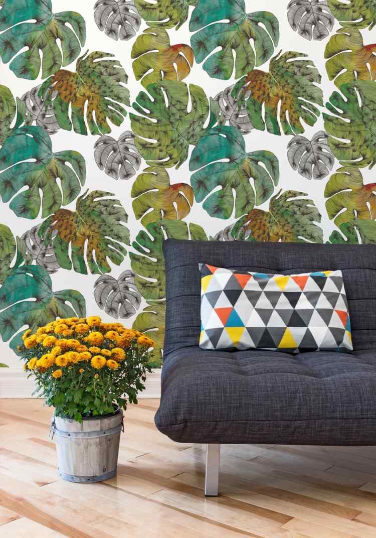 monstera-list-farebné-tapety-listy-moderný-interiérový dizajn