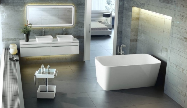 Okrajová vaňa-Quarrzcast Kúpeľňový dizajn-Súčasné kúpeľňové obklady