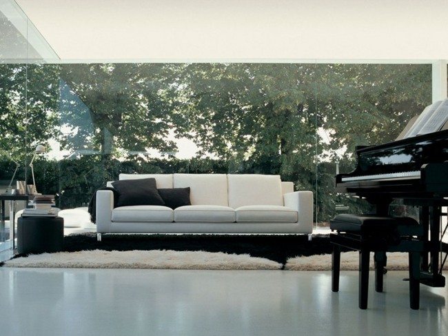 zariadená čiernobiela obývačka biela obývačka zariadená klavírom