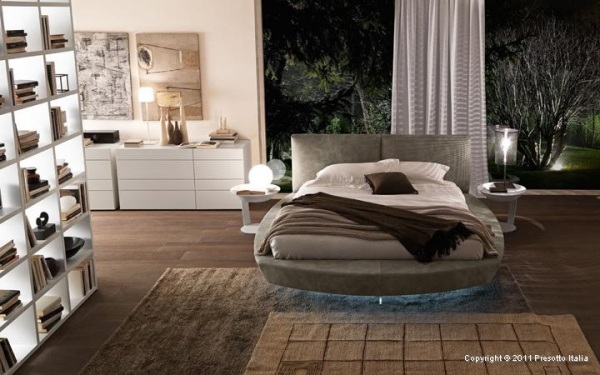 presotto italia čalúnená posteľ kruhové osvetlenie dolu pod vankúš presotto italia čalúnená posteľ okrúhle osvetlenie vankúše pod čelo postele