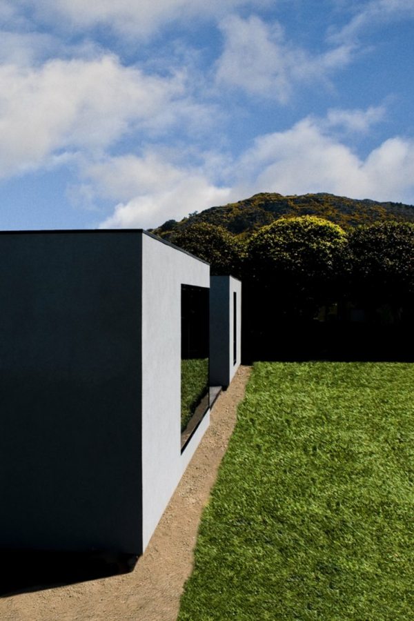 moderná fasáda prímorského domu vpredu minimalistický plážový dom