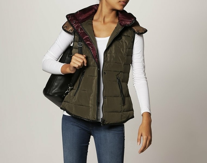 moderná páperová vesta dvojfarebná čokoládovo hnedá moderná páperová vesta dvojfarebná čokoládovo hnedá zelená S.Oliver