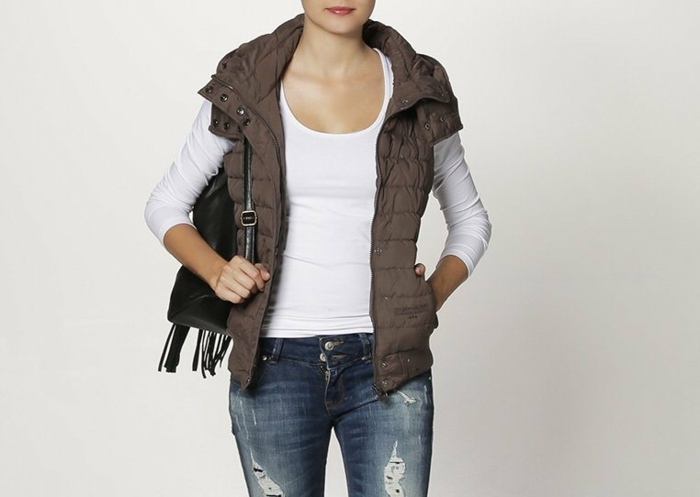 Páperová vesta extra teplá čokoládovo hnedá farba extra teplá čokoládovo hnedá farba moderný bruin