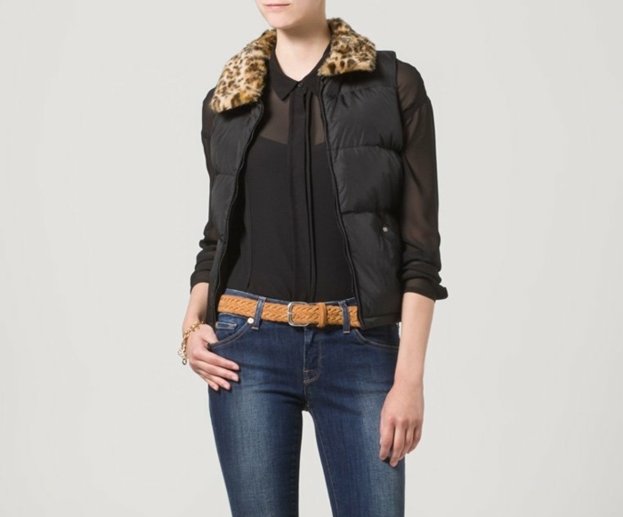 Vesta priesvitná košeľa z umelého kožušiny s golierom nadol Páperová vesta priesvitná košeľa čierna Ralph Lauren