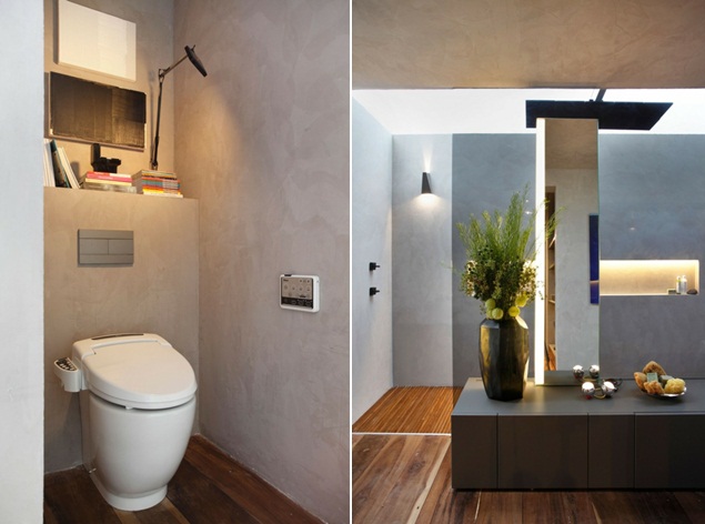 nápady na moderný dekor dažďová sprcha jemné zapustené osvetlenie