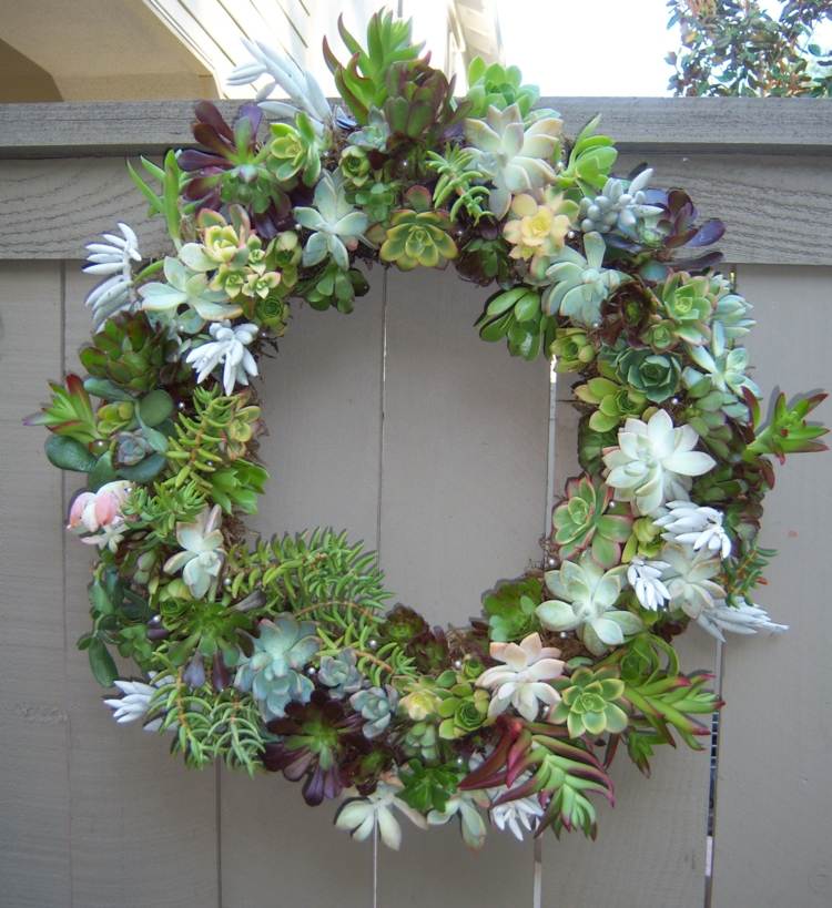 veniec dekorácia zo sukulentných kvetov biela jar