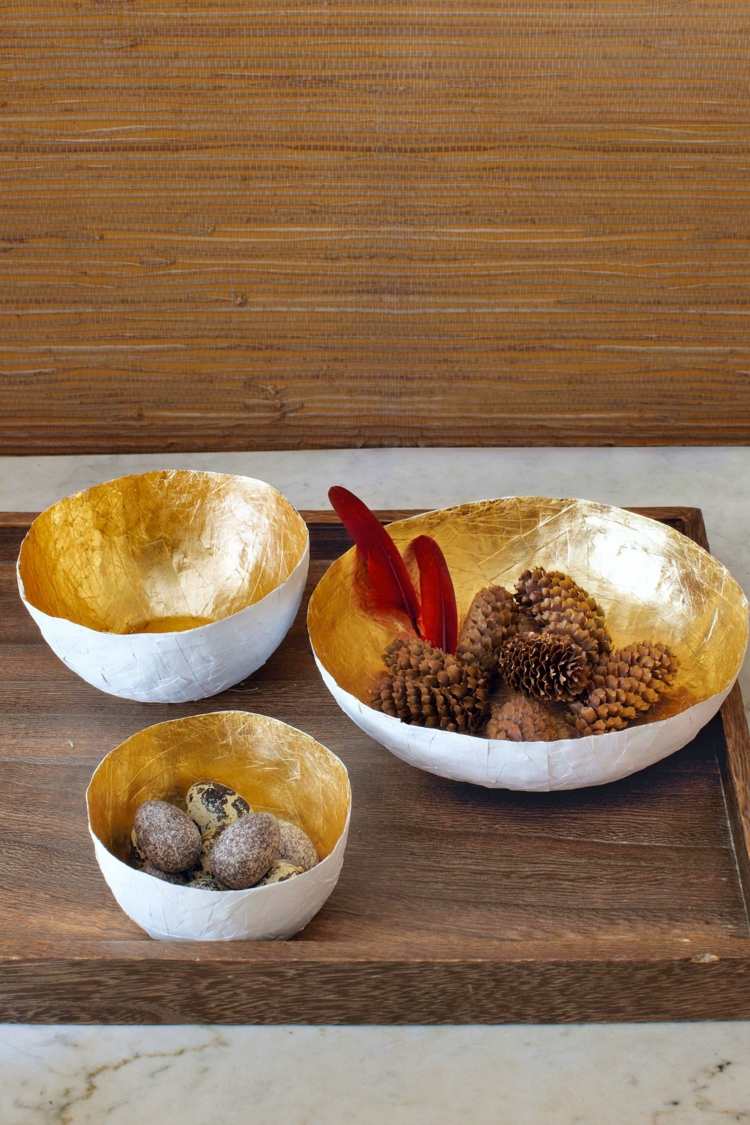 drotár v jesennej miske misa papiera mache papier zlatá farba ozdobiť