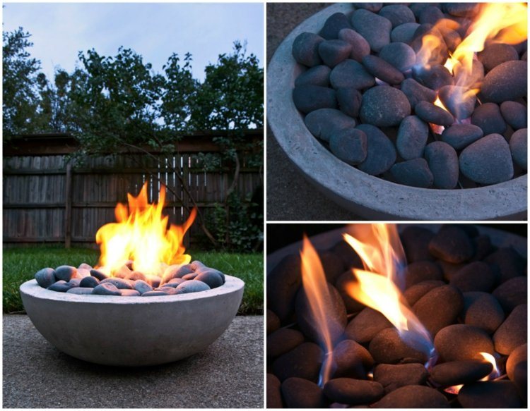 Z elegantnej dekoratívnej ohnivej misy vychádza teplý oheň a jemné svetlo deco-terasa-oheň-šatka-betón-kamene-záhrada