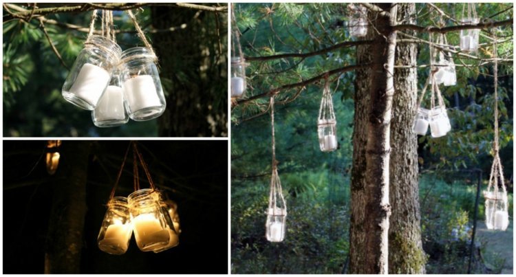 Na stromoch visia lampáše z džemov deco-terrace-jam-jar-sviečka-držiak-jutová šnúra-biela-sviečka