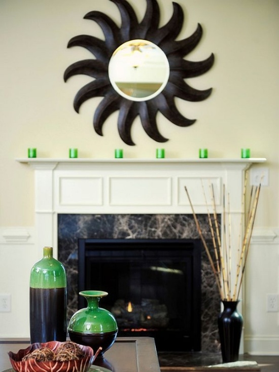 nápady na dekoráciu pre krbovú rímsu zrkadlo slnko nápady na dekoráciu pre krb s krbovou rímsou zrkadlo slnko