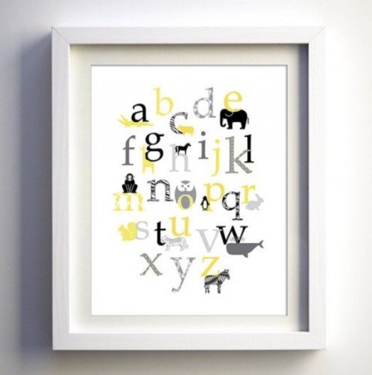 nápady na dekoráciu do detskej izby so zvieracími vzormi zvieracie písmená