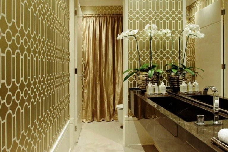 dekorácia s kvetmi orchidey pôvab kúpeľňa tapeta biele kvety kameň umývadlo skriňa