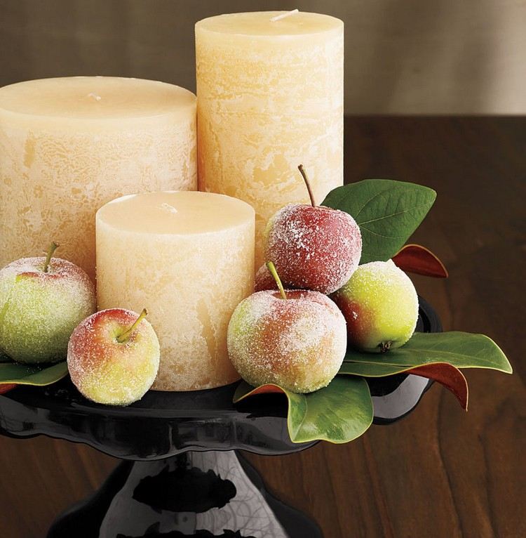 Ozdobte jablká umelým snehom - zimná dekorácia na stôl Deco-prírodné materiály-jablko-umelý sneh-nápady na zimnú výzdobu