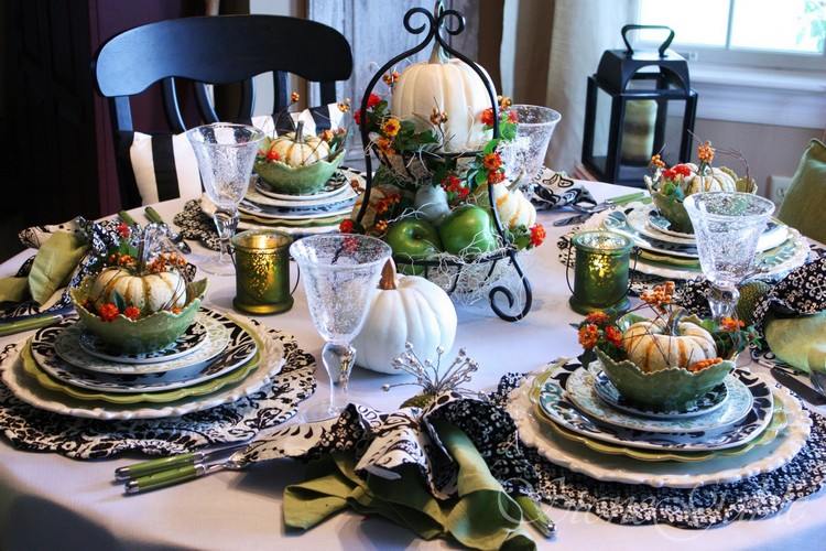 Tekvice a jablká ako ozdoba stola na dožinky Festival deco-prírodných materiálov-tekvica-jablko-nápady-zelená-biela-úroda