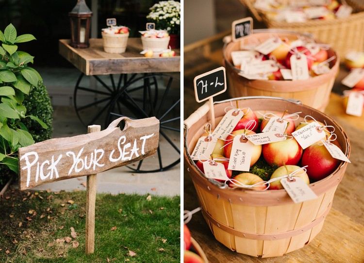 Jesenná dekorácia na svadbu v krajine - jablká Deco-prírodné materiály-jablko-miesto karty-nápady-drotár-jesenná dekorácia
