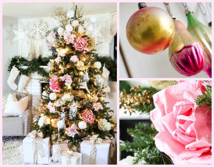 romantické vianočné dekorácie v ružovej a zlatej farbe deco-vianočné-trendové farby-pantone-ružové-ružové-vianočné gule