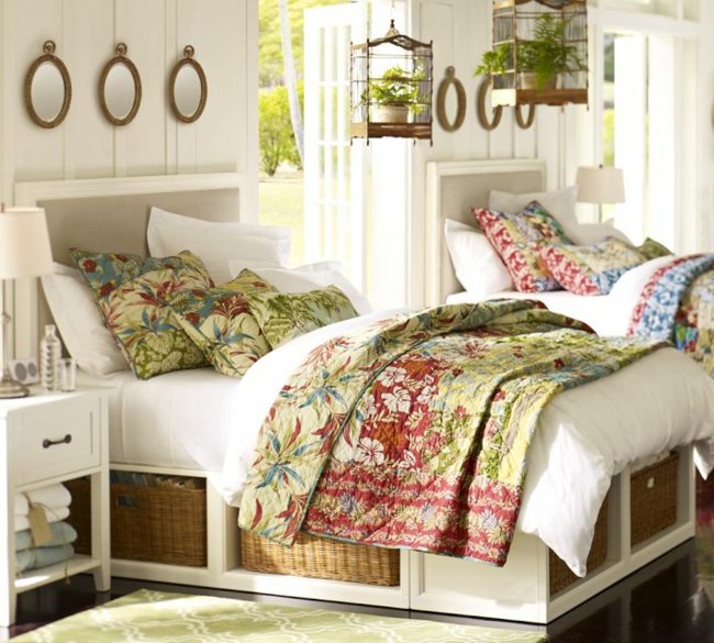 Úložné koše kvetinový vzor zelená