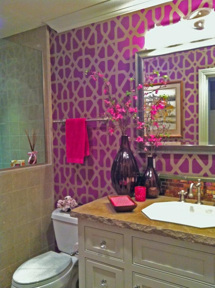 Fialová so vzorom s figúrkami umývadlo na vázu Inšpirácie na kúpeľ s orchideami