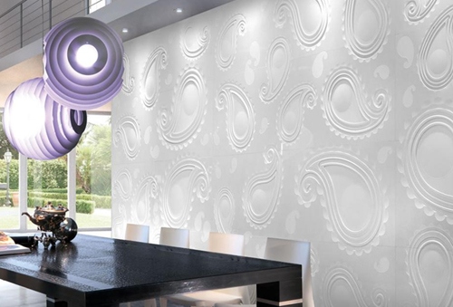 biele dekoratívne žiariace dlaždice 3D optika