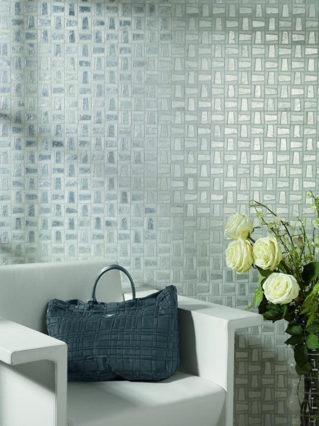 Kamenná mozaiková dlažba TARTESIA svetlo modrý dizajn steny