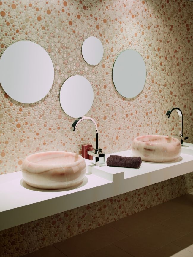 keramické mozaikové dlaždice oranžová krémová kruhy duna PLANETY