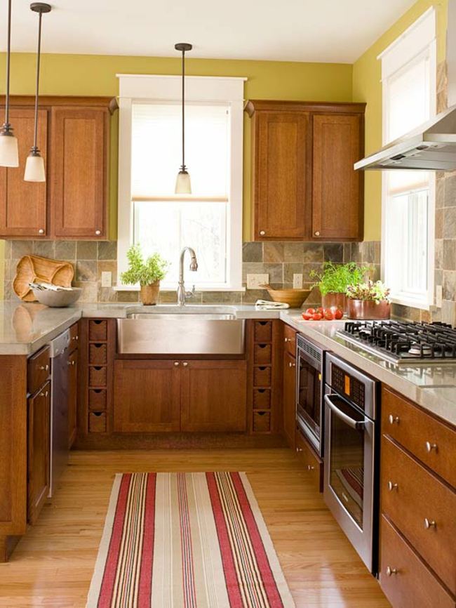 kuchynský koberec zo žltého zeleného dreva Drevený dizajn kuchynského koberca