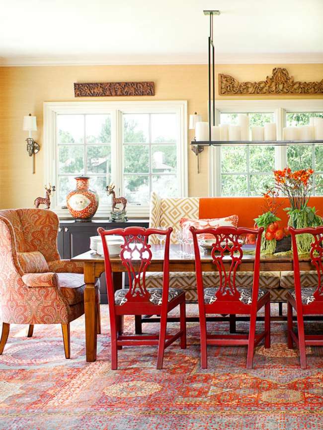 červený stoličky dizajn interiéru jedálne Nápad na zariadenie jedálne