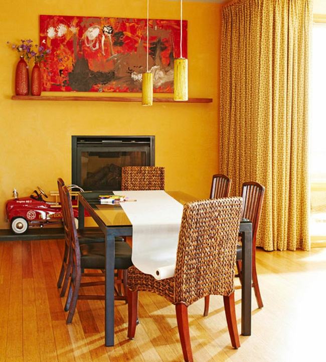 Zlatý dizajn steny v jedálni Farebný dizajn steny obraz moderný krb