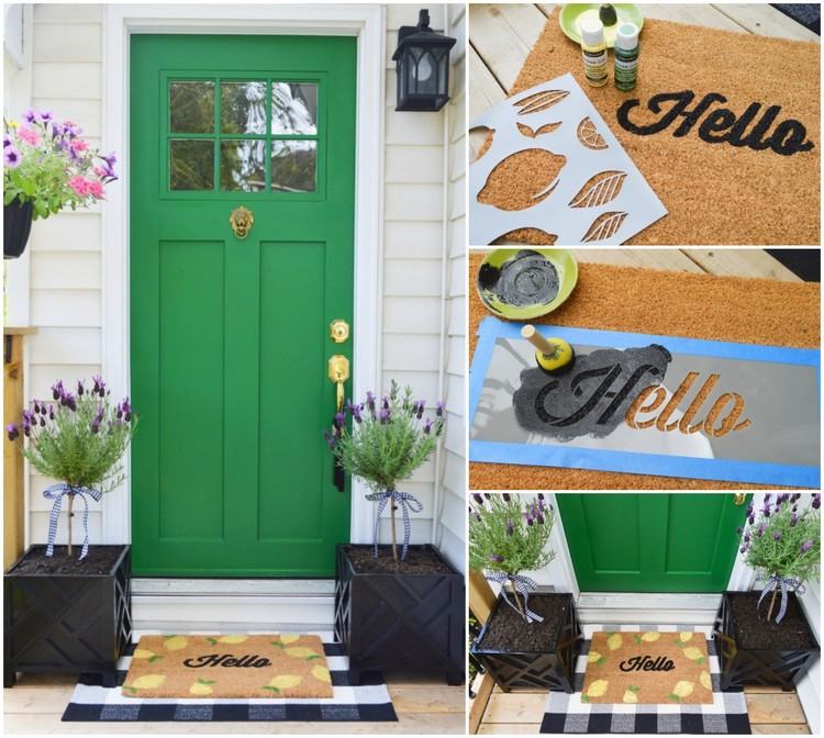 Nápady na dekoráciu pre vstupný priestor vonku zdobia rohožku na leto